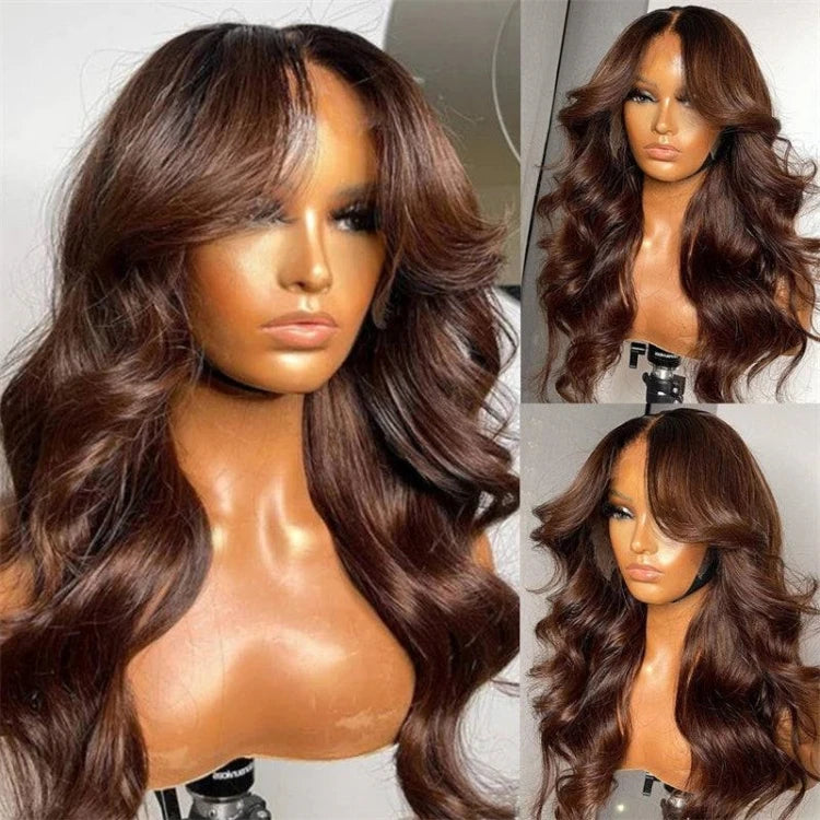 Pre Everything Glueless 13x5 Body Wave Lace Front Wig With Bangs HD Pre Cut Lace Human Hair Wig