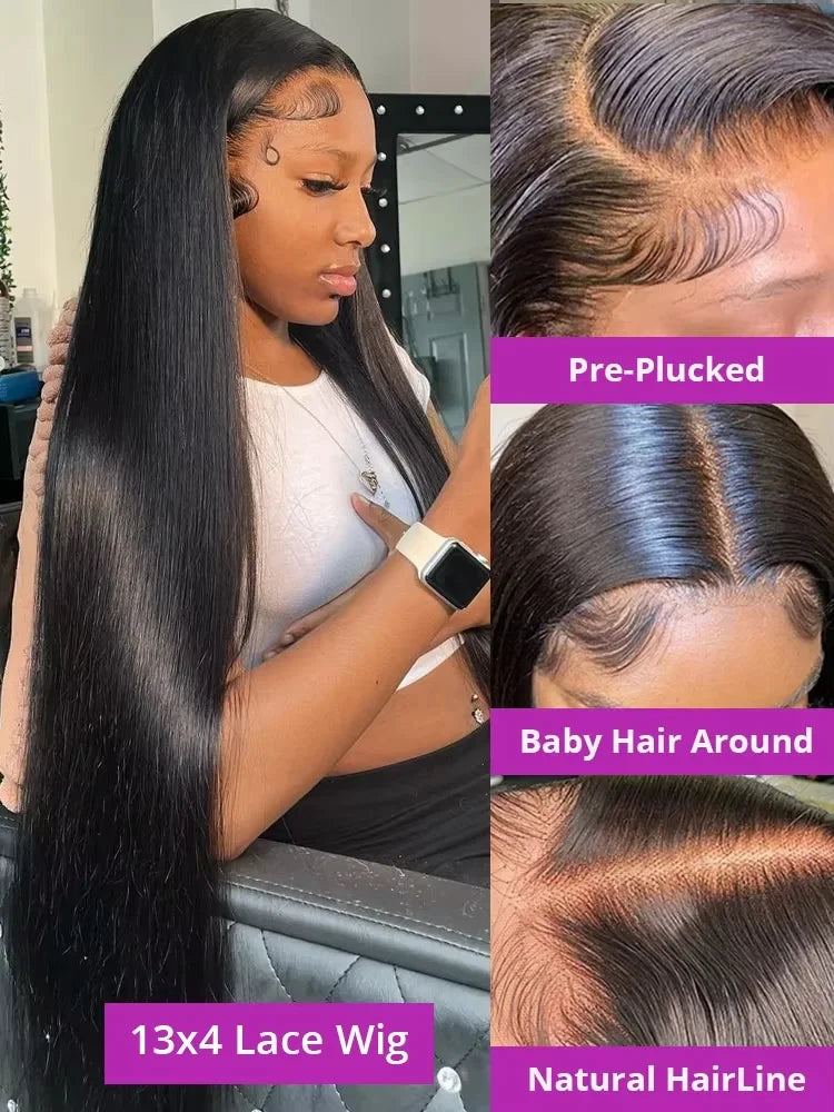 30 Inch 13x4 Transparent Straight Wig Human Hair Brazilian Hair Lace Frontal Wig for Women Preplucked Hd Lace Wig