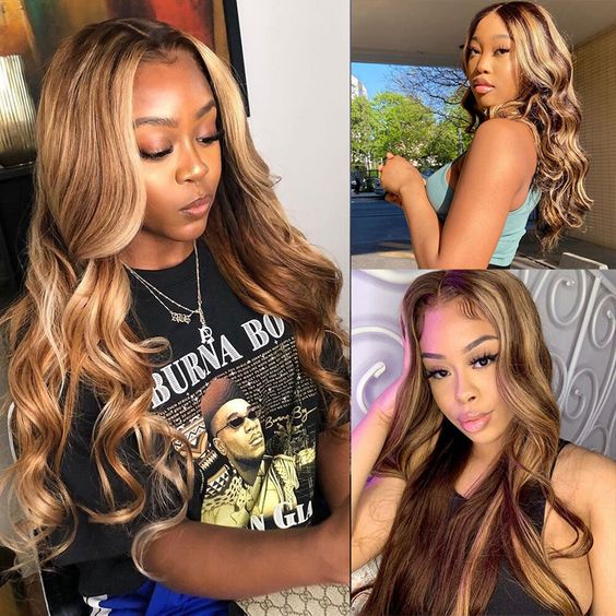 4x4 Lace Closure Coloured Human Hair Body Wave Wig