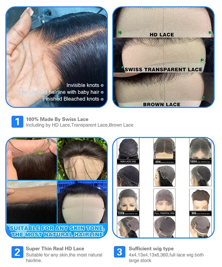 6x4 Density Bleached Transparent Lace Front Pre-Plucked knots Brazilian Human Hair Wig