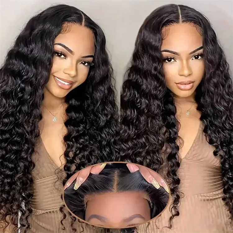 Glueless Wigs 70% Human Hair Pre Plucked Pre Cut 200 Density Transparent HD Lace Frontal Wigs 4x4 Loose Deep Wave Wigs