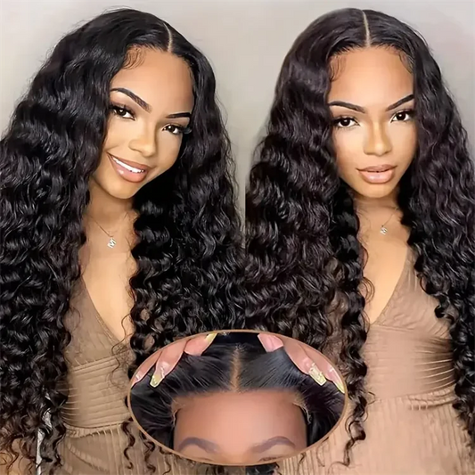 Glueless Wigs 70% Human Hair Pre Plucked Pre Cut 200 Density Transparent HD Lace Frontal Wigs 4x4 Loose Deep Wave Wigs