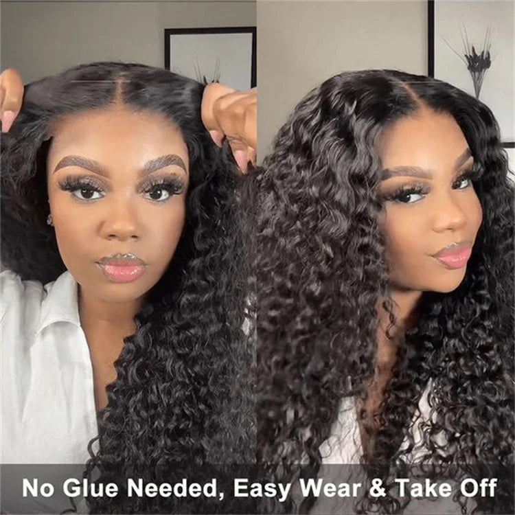Glueless Wigs 70% Human Hair Pre Plucked Pre Cut 200 Density Transparent HD Lace Frontal Wigs 4x4 Loose Deep Wave Wigs