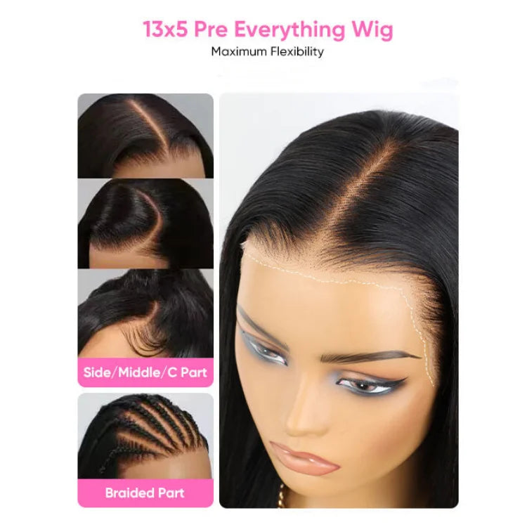 Pre Everything Glueless 13x5 Body Wave Lace Front Wig With Bangs  HD Pre Cut Lace Human Hair Wig