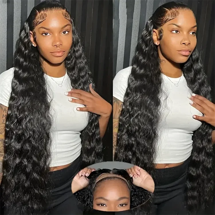 Glueless Wigs 70% Human Hair Pre Plucked Pre Cut 200 Density Transparent HD Lace Frontal Wigs 4x4 Loose Deep Wave Wigs