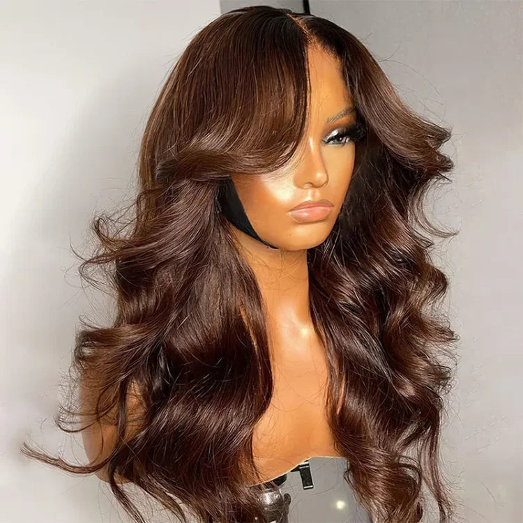 Pre Everything Glueless 13x5 Body Wave Lace Front Wig With Bangs  HD Pre Cut Lace Human Hair Wig