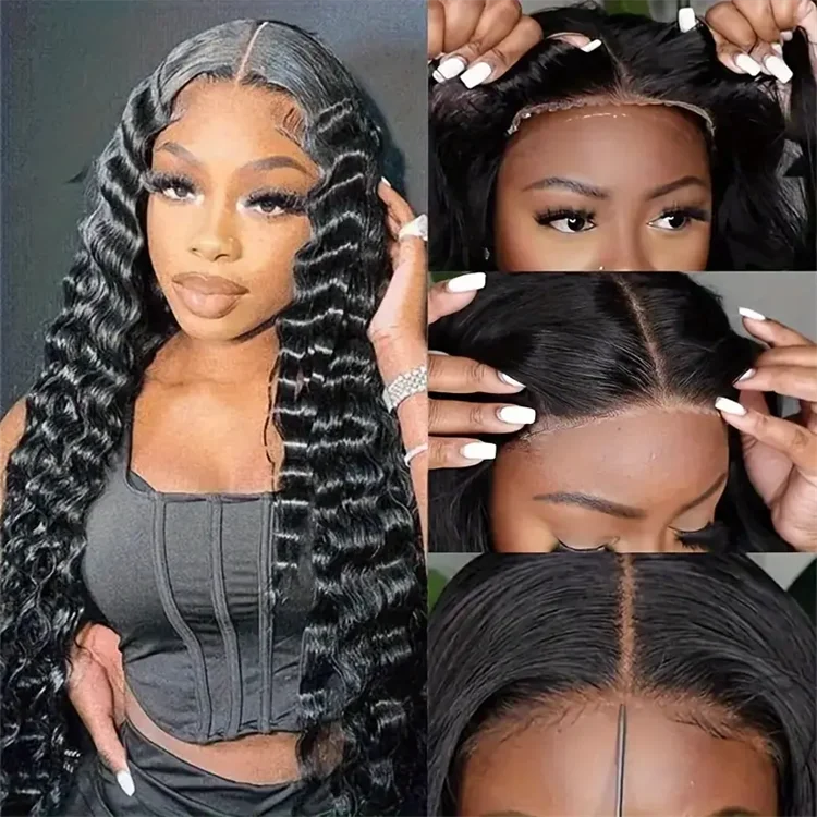 Glueless Wigs 70% Human Hair Pre Plucked Pre Cut 200 Density Transparent HD Lace Frontal Wigs 4x4 Loose Deep Wave Wigs