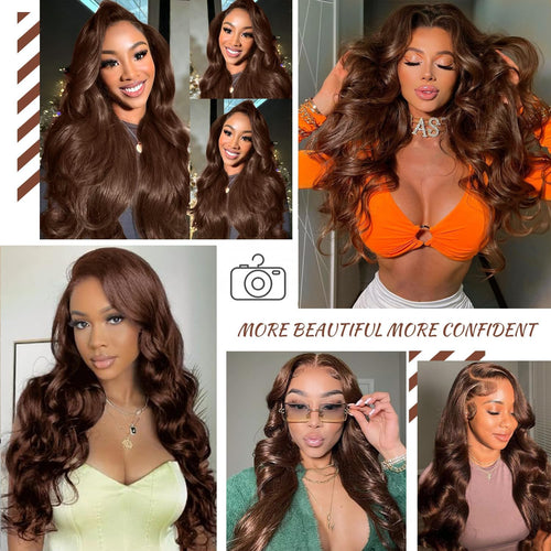 13x4 Lace Frontal Human Hair Wig Brown Body Wave Wig
