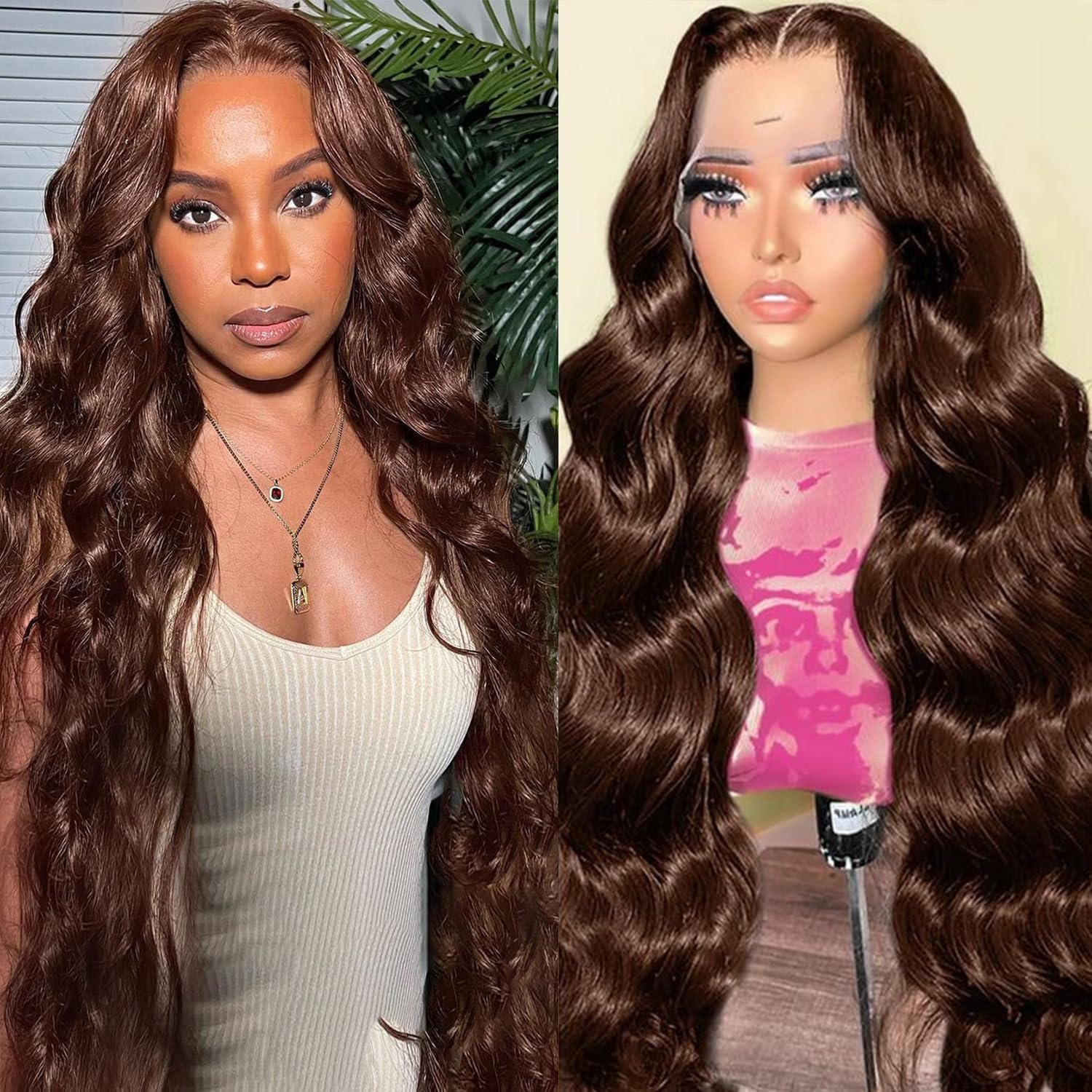 13x4 Lace Frontal Human Hair Wig Brown Body Wave Wig