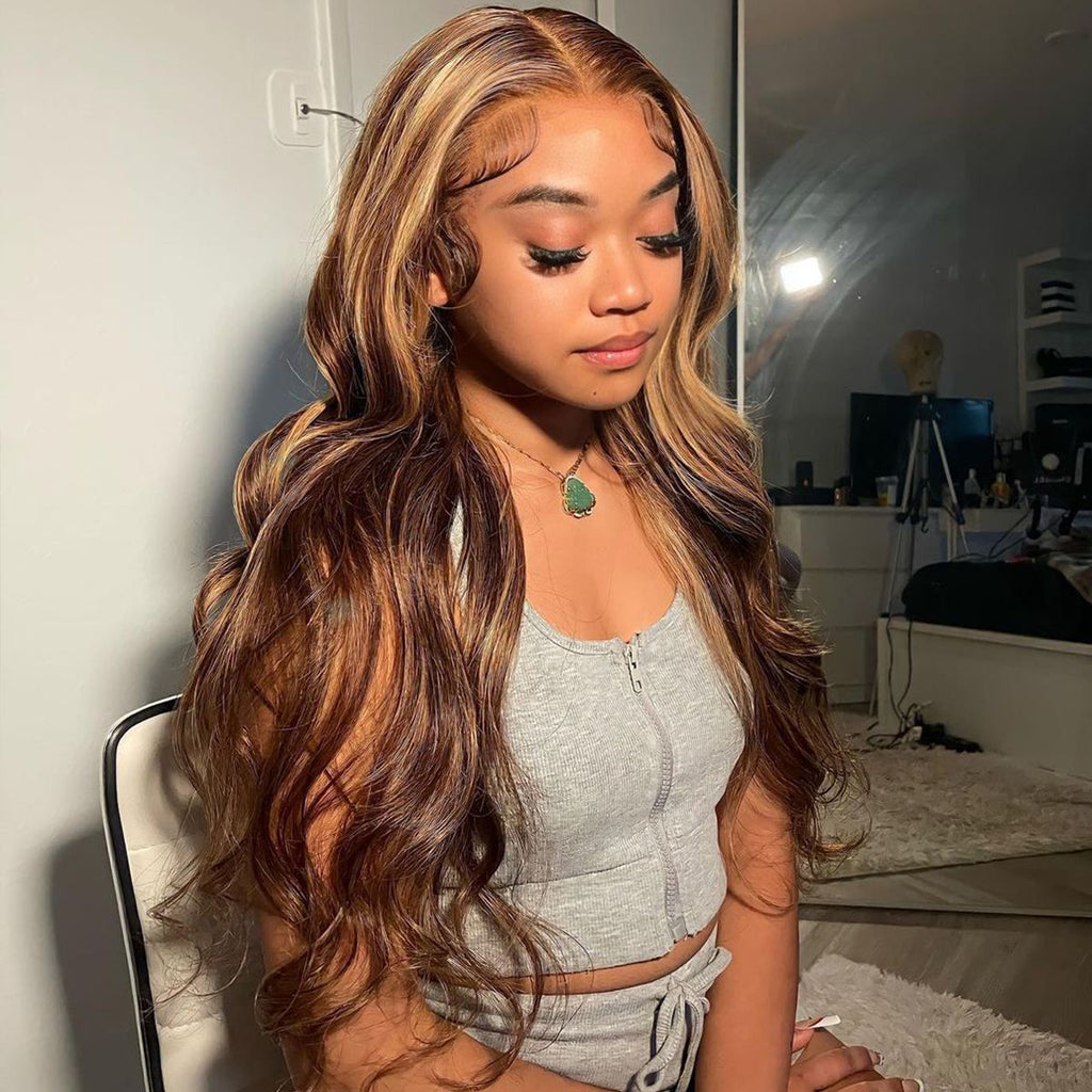 4x4 Lace Closure Coloured Human Hair Body Wave Wig